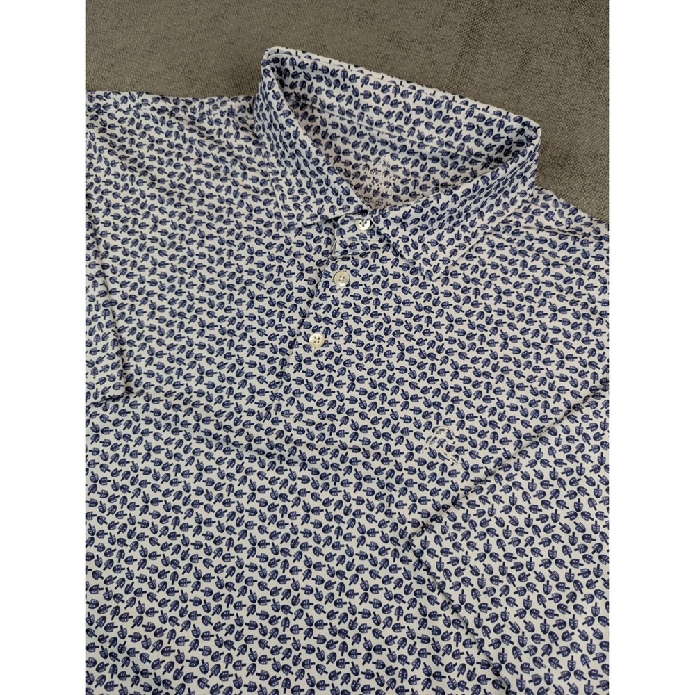 NWOT Rhoback Polo Shirt Mens XXXL White Blue Dreidel AOP Performance Golf Top